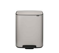 Brabantia Bo Pedal Bin 2x30L, Cubo de basura con 2 compartimentos 2x30L (Soft Grey), papelera cocina con sistema de apertura con pedal, cubo basura reciclaje de cierre suave