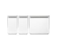 Brabantia Juego de 3 botes apilables, 2 x 1,6 litros y 1 x 3,5 litros, color gris claro