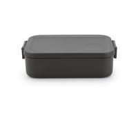 Brabantia - Make & Take Fiambrera - Mediana - Espacio para Bocadillos - Tapa con Clips - Apta para Congelador - Apta para Lavavajillas & Microondas - Gris oscuro - 20 x 13,5 x 5,5 cm
