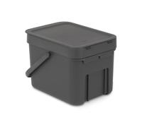 Brabantia Sort & Go 6L Cubo de basura (gris), cubo basura reciclaje con asa y tapa extraíble con posición abierta, papelera cocina práctica con diseño compacto, fácil de limpiar