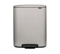 Brabantia Bo Pedal Bin 2x30L, Cubo de basura con 2 compartimentos 2x30L (Soft Grey), papelera cocina con sistema de apertura con pedal, cubo basura reciclaje de cierre suave