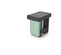 Brabantia Cubo extraíble Sort & Go 2x 15L Cubo empotrable bajo fregadero, interior puertas cocina | Unidad reciclaje residuos doble integrada, rieles lisos, cubos interiores extraíbles | Grey & Green