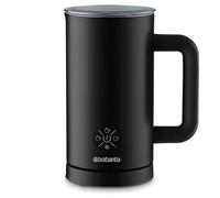 Brabantia Espumador de leche eléctrico, 500 W, 300 ml, 4 en 1, sin BPA, espuma fría y caliente, 4 posiciones, tapa transparente, revestimiento antiadherente, luz indicadora, fácil operación, negro