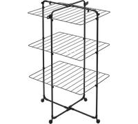 Brabantia HangOn Tendedero en Torre 23 M (Negro Mate), tendedero Vertical Que Ahorra Espacio, tenderete de Ropa Plegable con 3 Niveles de Secado, Ruedas y Ganchos