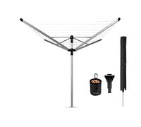 Brabantia Lift-O-Matic Advance Tendedero de Paraguas con Accesorios, 60 m | Incluye Soporte de 50 mm, Funda y Bolsa para Pinzas, Altura Regulable 149-197 cm, Resistente a los Rayos UV, Metallic Grey