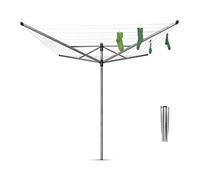 Brabantia Lift-O-Matic Tendedero de Paraguas, Metallic Grey, 50 m | Para 4 Cargas de Ropa, Altura Regulable 129-187 cm, Soporte de 45 mm, Brazos Giratorios, Resistente a los Rayos UV