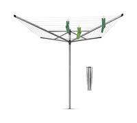 Brabantia Lift-O-Matic Tendedero de Paraguas, Metallic Grey, 60 m | Para 4+ Cargas de Ropa, Altura Regulable 129-187 cm, Soporte de 45 mm, Brazos Giratorios, Resistente a los Rayos UV