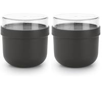 Brabantia - Make & Take Bol de Desayuno 0.5L - Con Compartimento a Rosca para Ingredientes (180 ml) - A Prueba de Fugas - Apto para Congelador, Microondas & Lavavajillas - Gris oscuro (Paquete de 2)