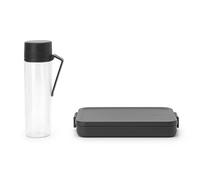 Brabantia - Make & Take Break Set - Botella de Agua 0.5L + Fiambrera Plana - Espacio para Bocadillos - Botella a Prueba de Fugas - Apta para Lavavajillas - Gris oscuro