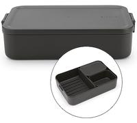 Brabantia - Make & Take Fiambrera Bento - Grande - Compartimentos Extraíbles - Tapa con Clips - Apta para Congelador, Microondas & Lavavajillas - Gris oscuro - 25,5 x 16,7 x 6,2 cm