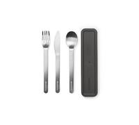 Brabantia Make & Take Set de Cubiertos para Llevar, Dark Grey, 3 Piezas | Cuchillo, Cuchara y Tenedor, Funda Protectora, Para Comer Fuera, Acero Inoxidable, Diseño Compacto, Apto Lavavajillas