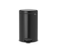 Brabantia NewIcon Cubo de Basura con Pedal, Mediano, Matt Black, 12L | Compacto, Para Cocina y Baño, Cierre Suave y Silecioso, Cubo Interior Extraíble, Patas Antideslizantes, Bolsas Incluidas