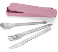Brabantia Set de cubiertos para llevar con funda protectora, pack de 3 cubiertos acero inoxidable que incluye tenedor pequeño, cuchillo y cuchara, diseño compacto, apto para lavavajillas, Lilac Rose