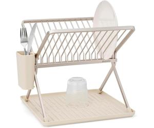 Brabantia SinkSide Escurridor para fregadero plegable (Soft Beige), escurridor de platos para fregadero con escurridor de cubiertos extraíble, versátil para la vajilla