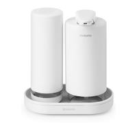 Brabantia - Dispensador jabón Cocina SinkStyle, Juego de 2 dispensadores de jabón para jabón de Manos y lavavajillas, Bandeja con Textura y exprimidor - Mineral Fresh White, 2 x 200 ml