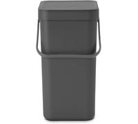 Brabantia Sort & Go 12L Cubo de basura (gris), cubo basura reciclaje con asa y tapa extraíble con posición abierta, papelera cocina para reciclaje con diseño multi-talento, fácil de limpiar