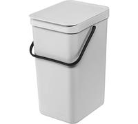 Brabantia Sort & Go 16L Cubo de basura (gris claro), cubo basura reciclaje con asa y tapa con posición abierta, papelera cocina para reciclaje con diseño multi-talento, fácil de limpiar