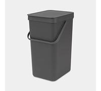 Brabantia Sort & Go 16L Cubo de basura (gris), cubo basura reciclaje con asa y tapa con posición abierta, papelera cocina para reciclaje con diseño multi-talento, fácil de limpiar