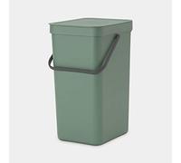 Brabantia Sort & Go 16L Cubo de basura (verde abeto), cubo basura reciclaje con asa y tapa con posición abierta, papelera cocina para reciclaje con diseño multi-talento, fácil de limpiar