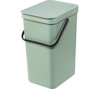 Brabantia Sort & Go 16L Cubo de basura (verde jade), cubo basura reciclaje con asa y tapa con posición abierta, papelera cocina para reciclaje con diseño multi-talento, fácil de limpiar