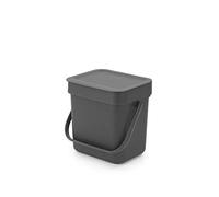 Brabantia Sort & Go 3L Cubo de basura (gris), cubo basura reciclaje con asa y tapa extraíble con posición abierta, papelera cocina práctica con diseño compacto, fácil de limpiar