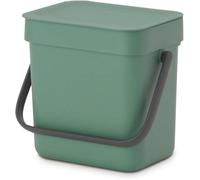 Brabantia Sort & Go 3L Cubo de basura (verde abeto), cubo basura reciclaje con asa y tapa extraíble con posición abierta, papelera cocina práctica con diseño compacto, fácil de limpiar