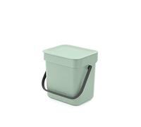 Brabantia Sort & Go 3L Cubo de basura (verde jade), cubo basura reciclaje con asa y tapa extraíble con posición abierta, papelera cocina práctica con diseño compacto, fácil de limpiar
