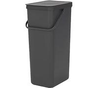 Brabantia Sort & Go 40L Cubo de basura(gris), cubo basura reciclaje con asa y tapa con posición abierta, papelera cocina para reciclaje con diseño espacioso, fácil de limpiar