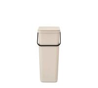 Brabantia Sort & Go 40L Cubo de basura(Soft Beige), cubo basura reciclaje con asa y tapa con posición abierta, papelera cocina para reciclaje con diseño espacioso, fácil de limpiar