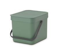 Brabantia Sort & Go 6L Cubo de basura (verde abeto), cubo basura reciclaje con asa y tapa extraíble con posición abierta, papelera cocina práctica con diseño compacto, fácil de limpiar