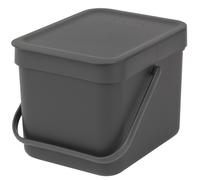 Brabantia Sort & Go 6L Cubo de basura (gris), cubo basura reciclaje con asa y tapa extraíble con posición abierta, papelera cocina práctica con diseño compacto, fácil de limpiar