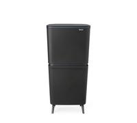 Brabantia SortUp Hi 20+25L Cubo de basura cocina (Dark Grey), cubo de basura reciclaje con 2 compartimentos extraíbles, papelera reciclaje con tapa de cierre suave, modelo alto y estrecho