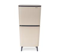 Brabantia SortUp Hi 20+25L Cubo de basura cocina (Soft Beige), cubo de basura reciclaje con 2 compartimentos extraíbles, papelera reciclaje con tapa de cierre suave, modelo alto y estrecho
