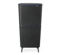 Brabantia SortUp Hi 20+25L Cubo de basura cocina (Dark Grey), cubo de basura reciclaje con 2 compartimentos extraíbles, papelera reciclaje con tapa de cierre suave, modelo alto y estrecho