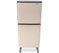 Brabantia SortUp Hi 20+25L Cubo de basura cocina (Soft Beige), cubo de basura reciclaje con 2 compartimentos extraíbles, papelera reciclaje con tapa de cierre suave, modelo alto y estrecho
