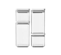 Brabantia tasty + set de 4 botes apilables cuadrados de plástico transparente, 2 x 0.7 l, 2 x 1.6 l, tapa light grey