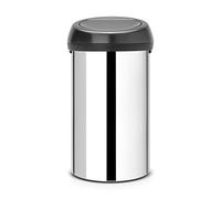 Brabantia Touch mecanismo de apertura con un toque - Cubo de basura, 60L, acero brillante con tapa, color negro mate