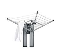 Brabantia WallFix Tendedero de Pared con Caja, Metallic Grey, 24 m | Plegable y Retráctil, Con Soportes de Pared y Plantilla de Perforación, Capacidad para 1 Carga de Lavadora, Resistente al Sol