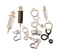 BRABOSTON 9 colgantes con temática de enfermera, estetoscopio, gorro de enfermera, dijes para hacer joyas, manualidades, decoraciones para colgar en la pared para sala de estar
