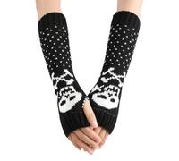 BRABOSTON Guantes de punto de invierno con patrón de calavera para mujer, guantes de medio dedo, gruesos, para ciclismo, esquí, mantener el calor, para mujer, con diseño de invierno cálido y largo