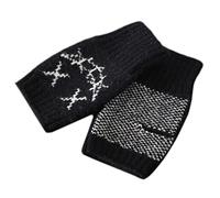 BRABOSTON Guantes de punto unisex cortos calentadores de brazos sin dedos con agujero para el pulgar de dibujos animados, medio dedo, guantes cálidos de invierno, sin dedos, caricatura corta, Negro