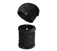 BRABOSTON Juego de bufanda de punto grueso y cálido con forro polar para conducir, ciclismo, para hombres, calentador de cuello y forro polar, Negro, Talla única