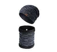 BRABOSTON Juego de bufanda de punto grueso y cálido con forro polar para conducir, ciclismo, para hombres, calentador de cuello y forro polar, azul marino, Talla única