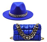BRABOSTON Juego de sombrero y bolso de vaquero para Navidad, viajes, al aire libre, sombrero de vaquera para hombres y mujeres, unisex, azul real, M