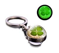 BRABOSTON Llavero luminiscente de cuatro hojas con colgante luminiscente de aleación para coche, llavero de hoja verde de la suerte para, C, Talla única