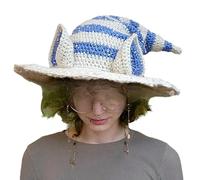 BRABOSTON Sombrero de bruja con diseño elegante de punto para fiesta de Halloween, fiesta de Año Nuevo, decoración de fondo, sombrero de bruja de Halloween, Azul Y Blanco, Talla única
