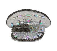 BRABOSTON Sombrero de novia brillante, accesorios de boda, lentejuelas plateadas, mariposa incrustada para boda, compromiso, despedida de soltera, suministros y decoraciones, plata, Talla única