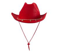 BRABOSTON Sombrero de vaquero con cadena para vacaciones, sombrero de discoteca, sorpresa, para niños, niñas, niños, vaqueras, para carnaval, festival de música, con cadena, rosso, Talla única