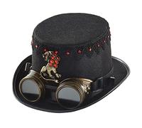 BRABOSTON Sombrero Steampunk con gafas, sombrero steampunk, accesorios para viajeros del tiempo, bolos, Negro, Talla única