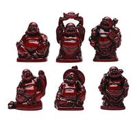 BRABUD Feng Shui BS001 - Juego de 6 Figuras de Buda Sonriendo de Resina roja de 2 Pulgadas